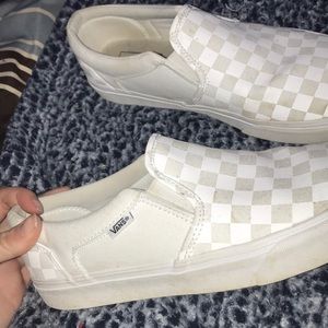 white reflective checker vans